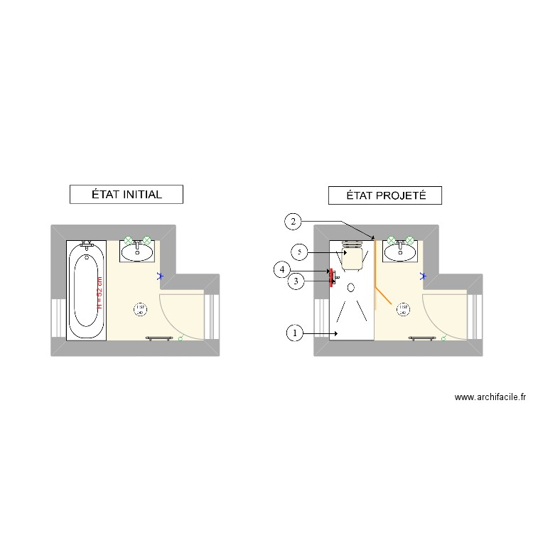 BOUVIER. Plan de 2 pièces et 7 m2