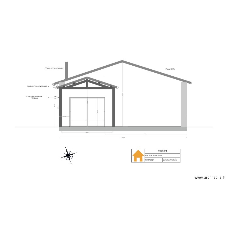 PLAN DE COUPE AVEC PROJET BAIE V. Plan de 0 pièce et 0 m2