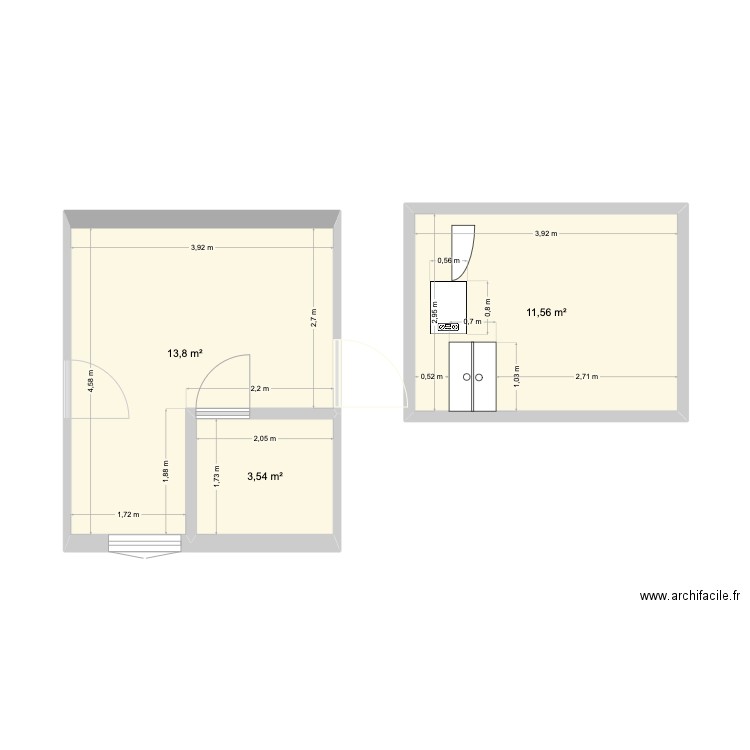 cuisine. Plan de 3 pièces et 29 m2