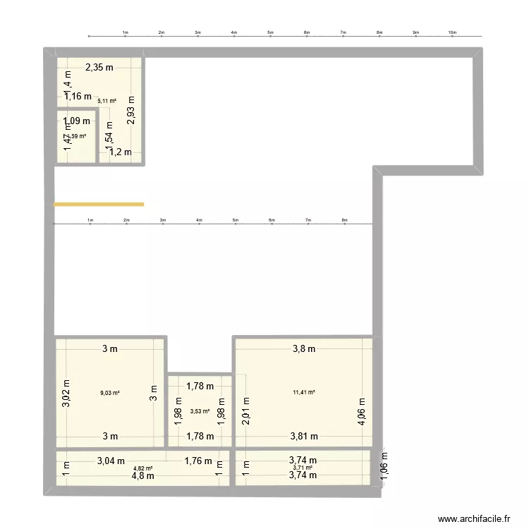 maison L sud Est. Plan de 7  et 39 m²