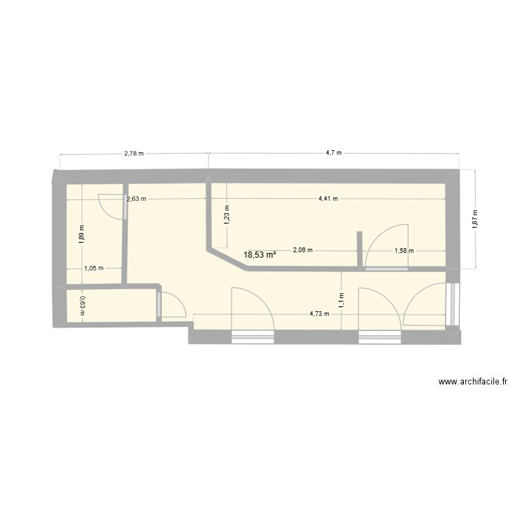Arrière cuisine. Plan de 1 pièce et 19 m2