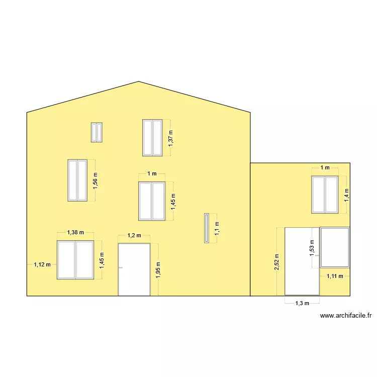 Façade sud existante. Plan de Façade sud existante. Plan de