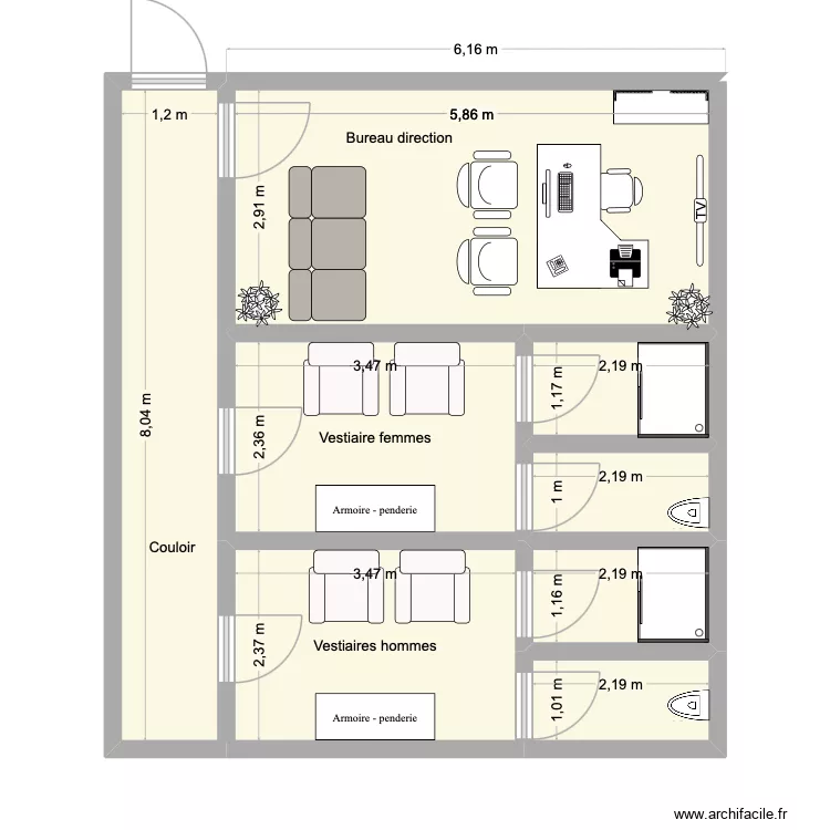 Vestiaire + Bureau. Plan de 8 et 53 m² Vestiaire + Bureau. Plan de 8 et 53 m²