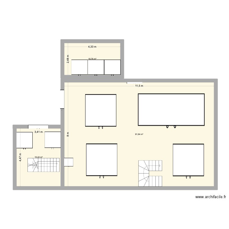 Coroutine configuration 1. Plan de 3 pièces et 118 m2