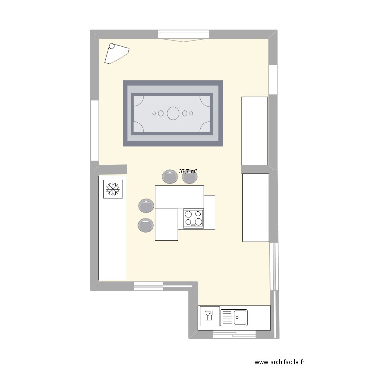 CUISINE/SAM. Plan de 1 pièce et 38 m2