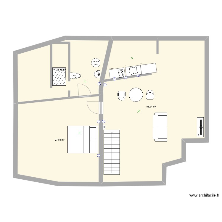 Dernier etage appart. Plan de 3 pièces et 101 m2
