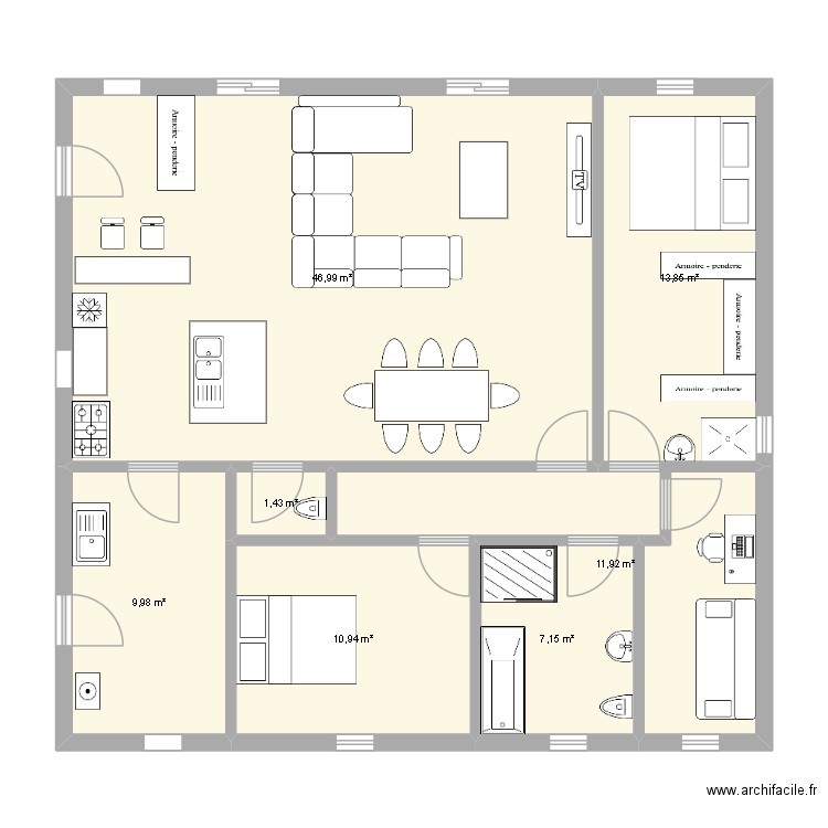 Maison J+P. Plan de 7 pièces et 102 m2