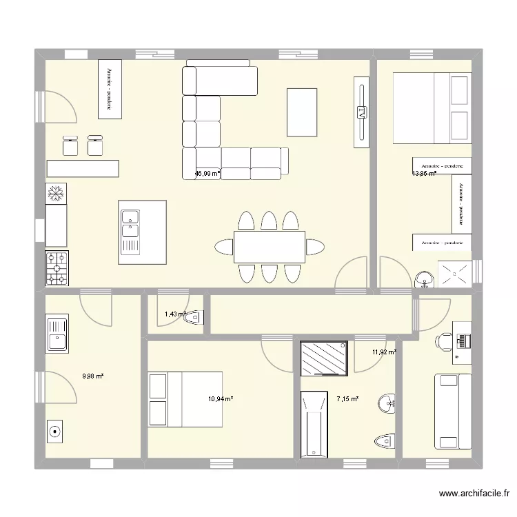 Maison J+P. Plan de 7  et 102 m²