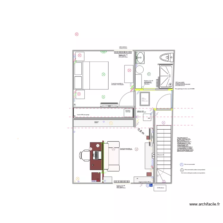 Sol 2: Salon separation + Chambre + SDB variante. Plan de 4  et 41 m²