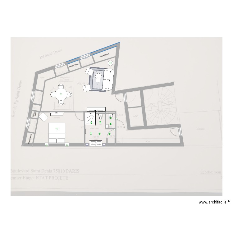 Projet Saint Denis . Plan de 11 pièces et 32 m2