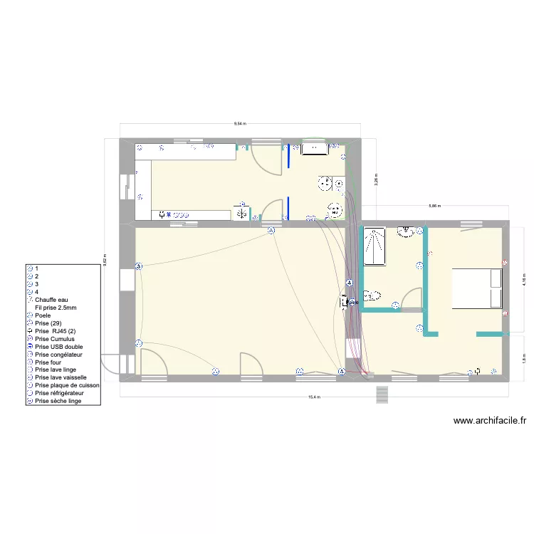 Arri&egrave;re-Cuisine. Plan de 4 pièces et 105 m²