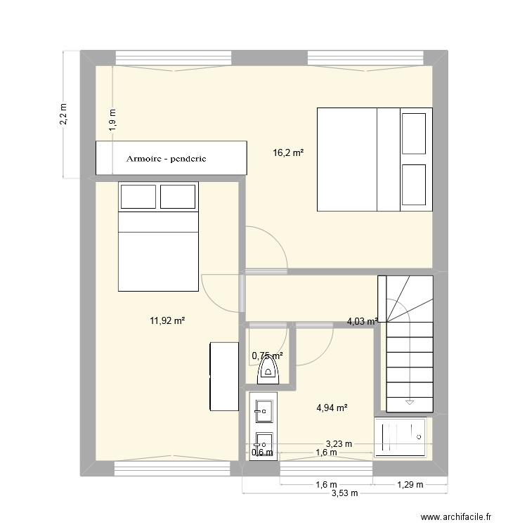 etage loon idée 2. Plan de 5 pièces et 38 m2