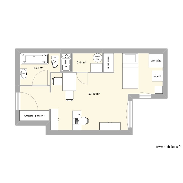 Appt Pierre. Plan de 3 pièces et 29 m2