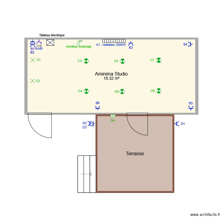 Aminima Studio. Plan de 2 pièces et 27 m2