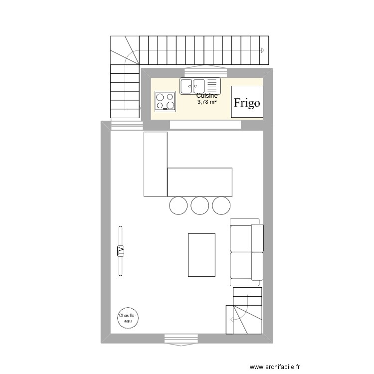 R+1. Plan de 1 pièce et 4 m2