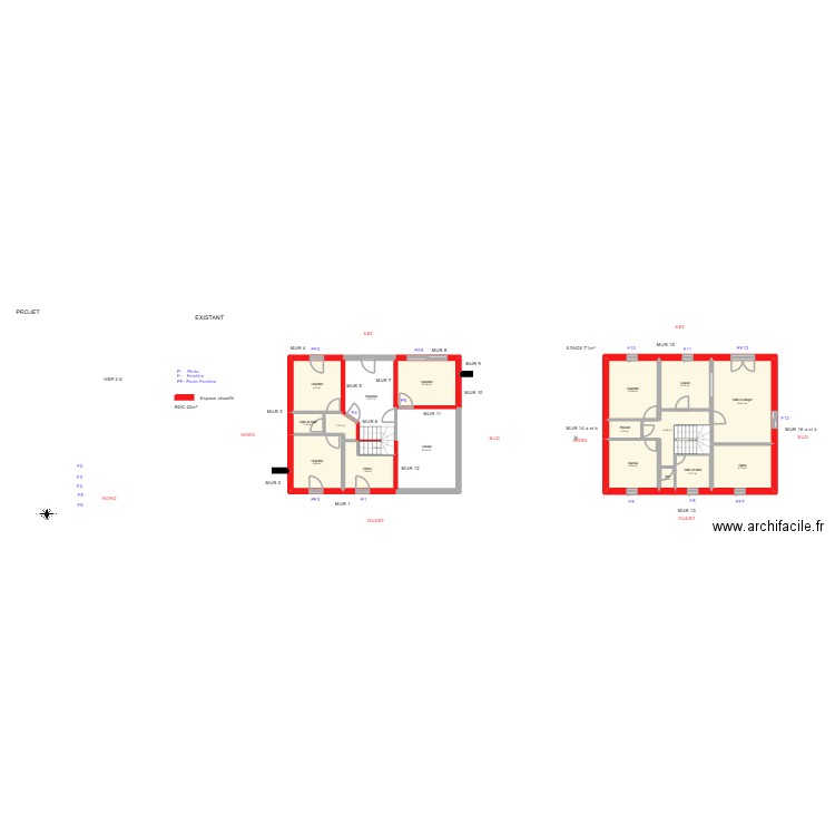 BOITEAU_ Existant. Plan de 19 pièces et 151 m2