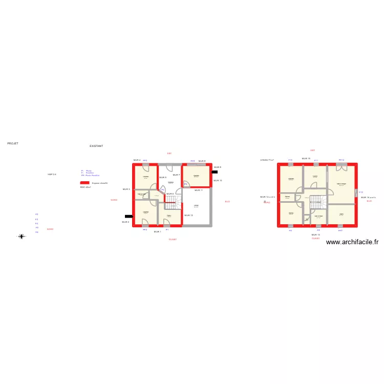 BOITEAU_ Existant. Plan de 19 pièces et 151 m²