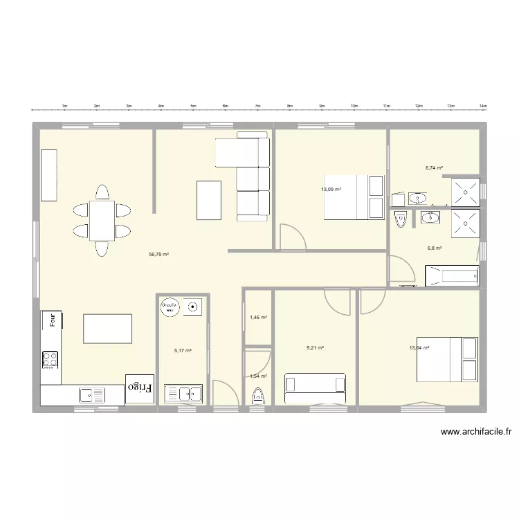 plein pied 2. Plan de 9  et 114 m²