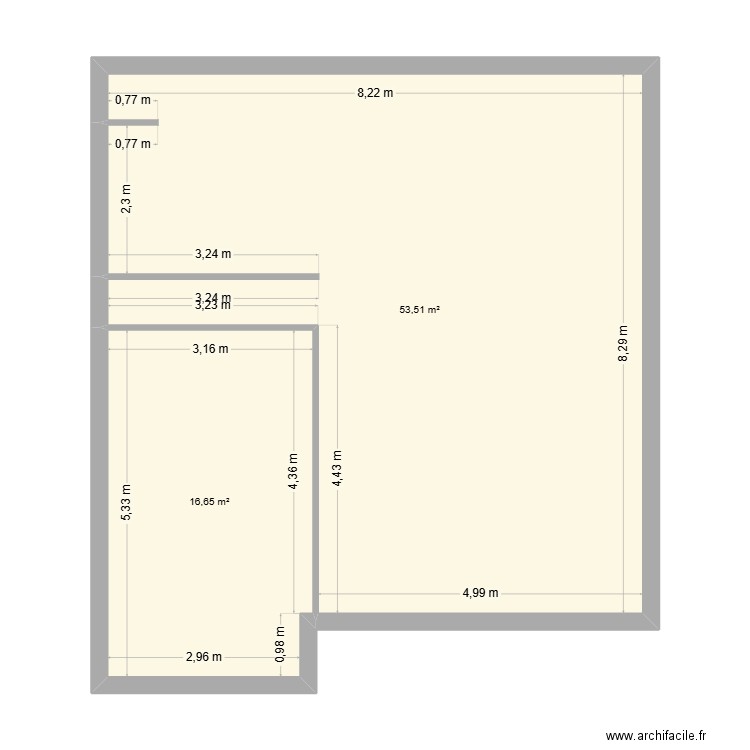 projet sally. Plan de 2 pièces et 70 m2