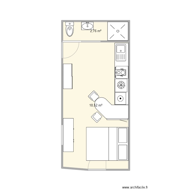 Dominique. Plan de 2 pièces et 21 m2