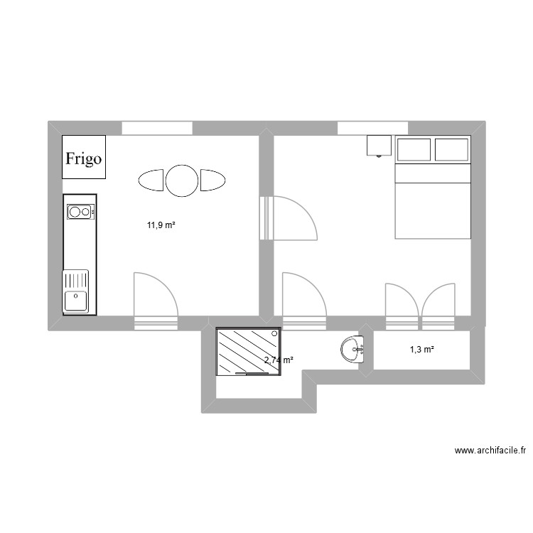 Appart vie d'adulte. Plan de 3 pièces et 16 m2