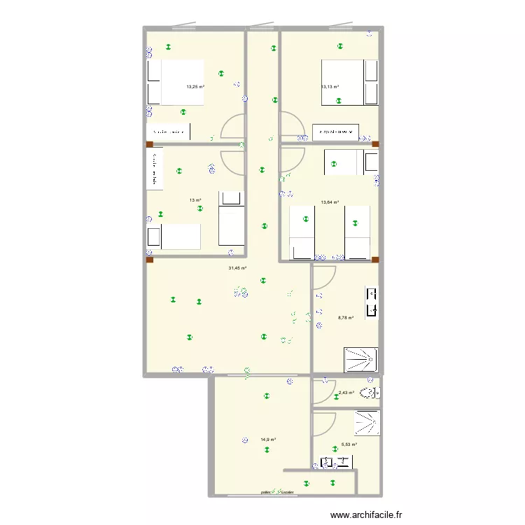 salle de jeu etage 10-05-26. Plan de 13  et 224 m²