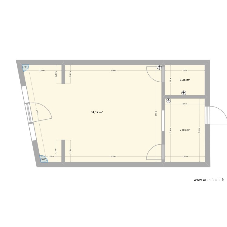 74 Plan Architect 1. Plan de 3 pièces et 45 m2