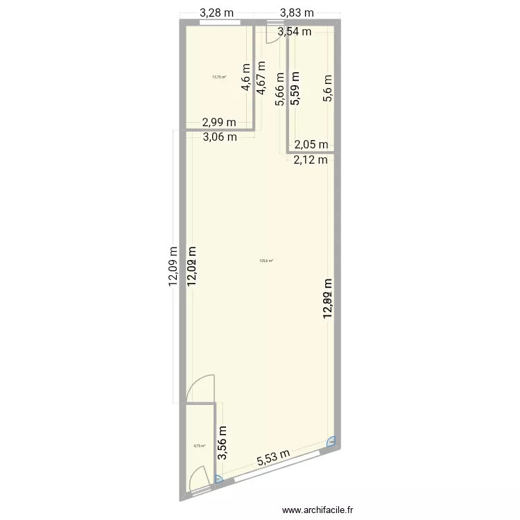 RDC. Plan de 3  et 128 m²