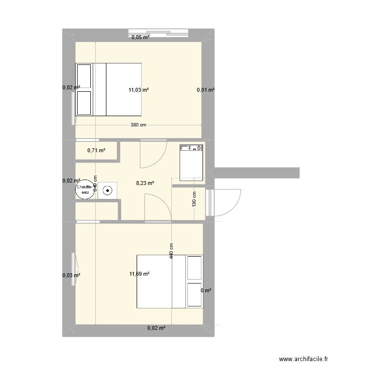 RDC Chambres. Plan de 8 pièces et 33 m2