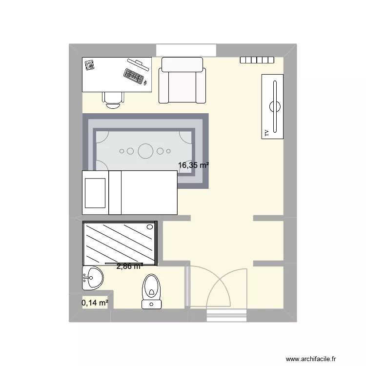 studio doua. Plan de 3  et 19 m²