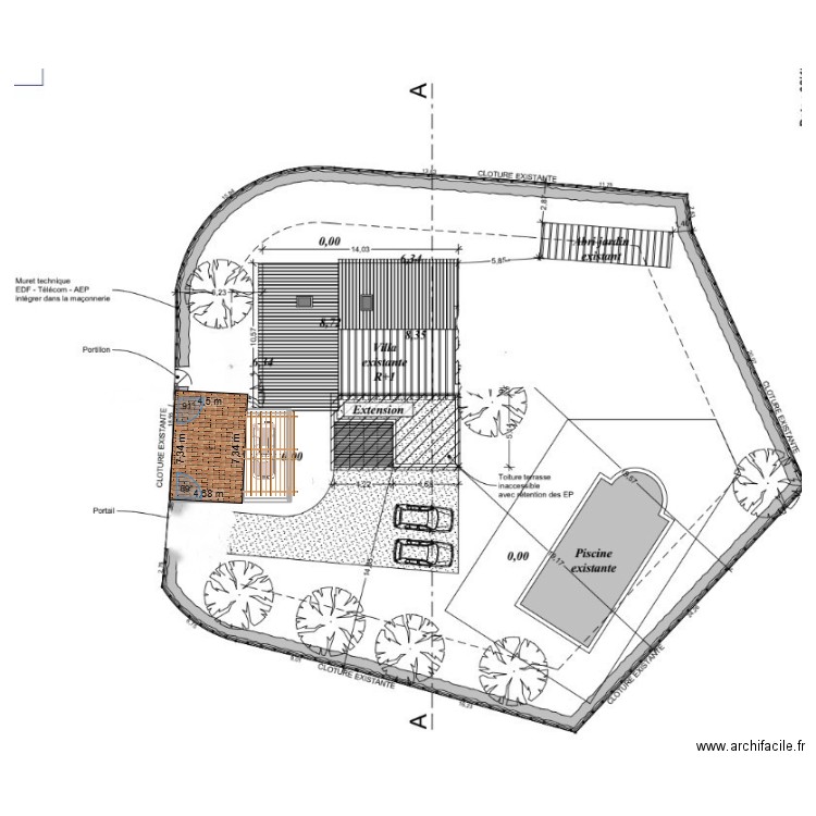 PlanMasseToitures. Plan de 2 pièces et 54 m2