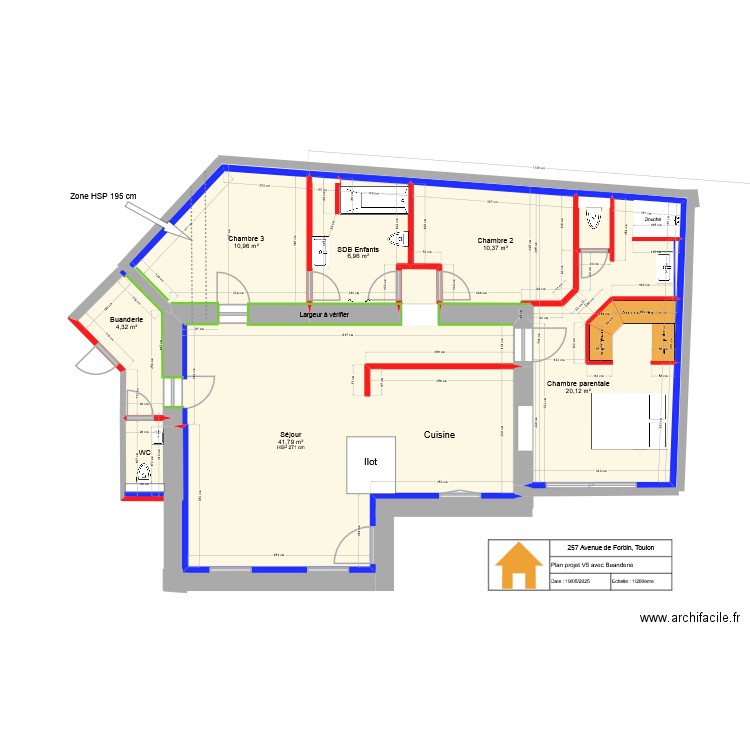 257 Forbin Projet V5 avec SDB Enfants modifiée. Plan de 9 pièces et 98 m2