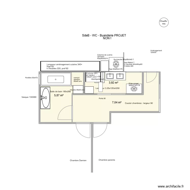 BUANDERIE  PROJET 2 NON. Plan de 3 Pièces et 17 m²