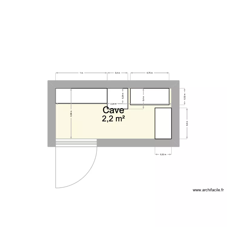 bureaux. Plan de 1  et 2 m²