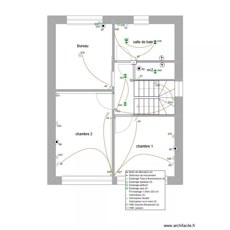 chalet zinc 1er etage &eacute;clairage. Plan de 
