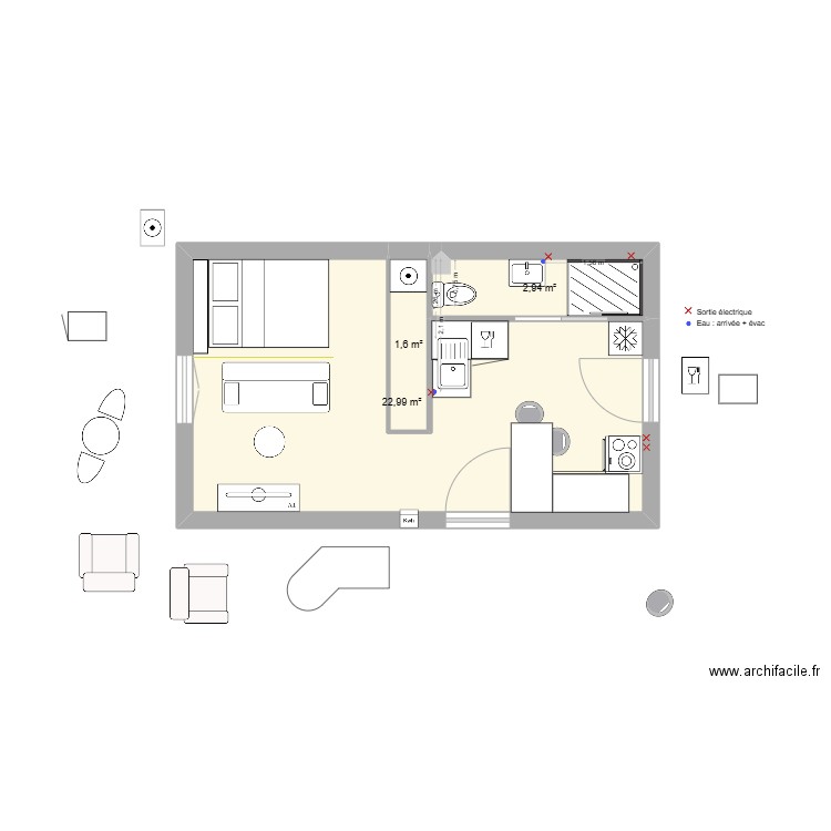 Sépastopol aménagé v6. Plan de 3 pièces et 28 m2