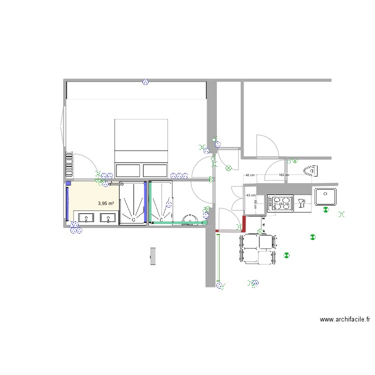 Appart 2iem. Plan de 1 pièce et 4 m2