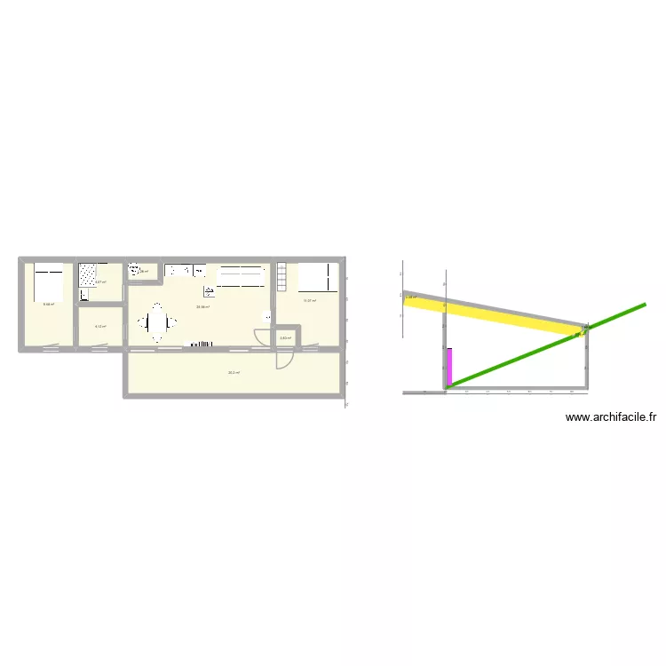 maison enterr&eacute;e. Plan de 11  et 77 m²