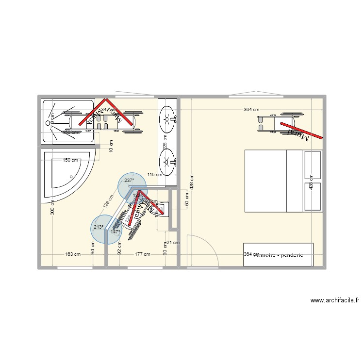 WELLER  sdb chambre mural. Plan de 4 pièces et 30 m2