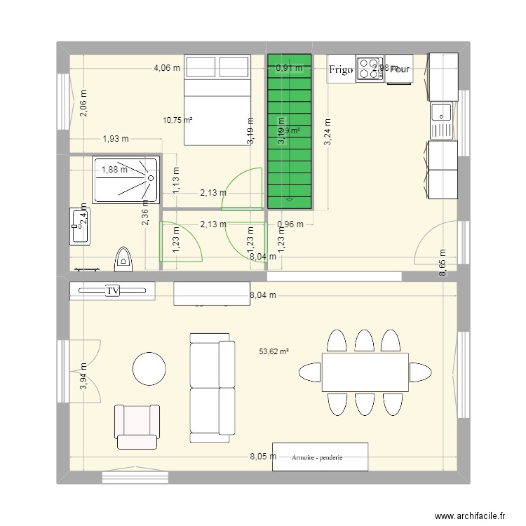 celles sur plaine 2. Plan de 3 pièces et 67 m2