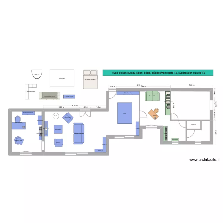 Plan, avec cloisons actuelles. Plan de 2 et 24 m² Plan, avec cloisons actuelles. Plan de 2 et 24 m²