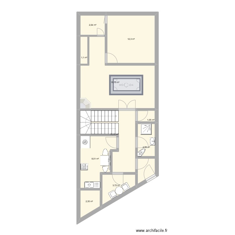 001. Plan de 10 pièces et 67 m2
