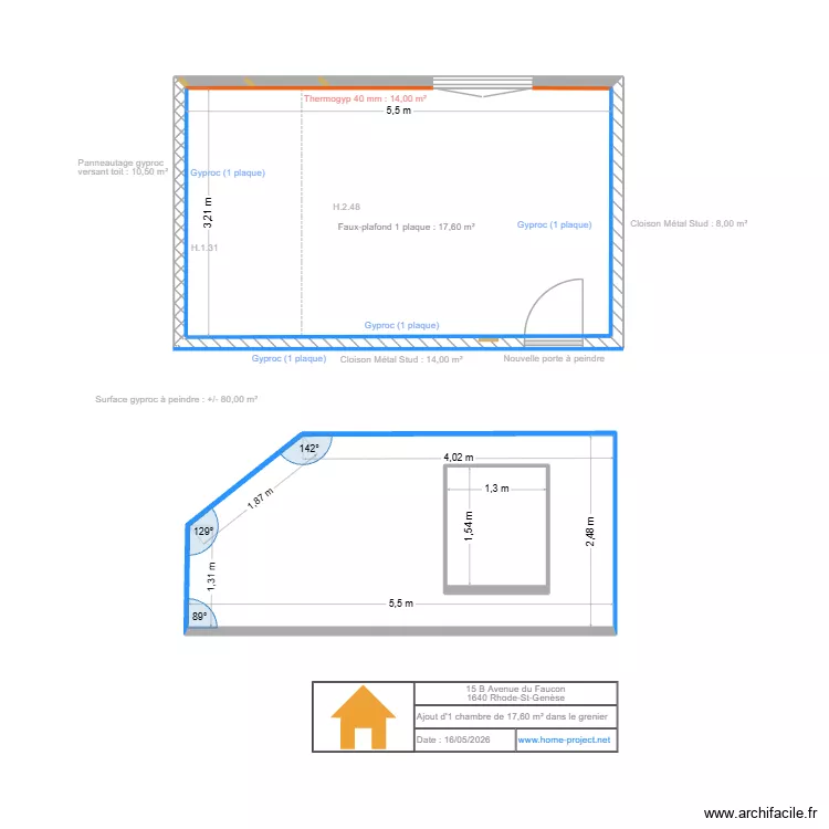 Aménagement grenier 160526. Plan de 3 et 32 m² Aménagement grenier 160526. Plan de 3 et 32 m²