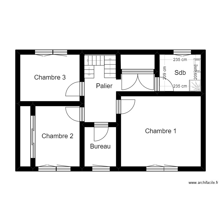 853 r+1. Plan de 7 pièces et 57 m2