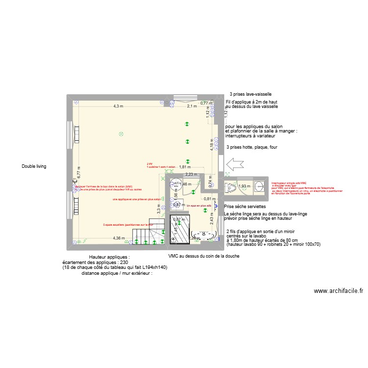 11 oct sdb modif plan electrique post visite du 10. Plan de 3 pièces et 46 m2