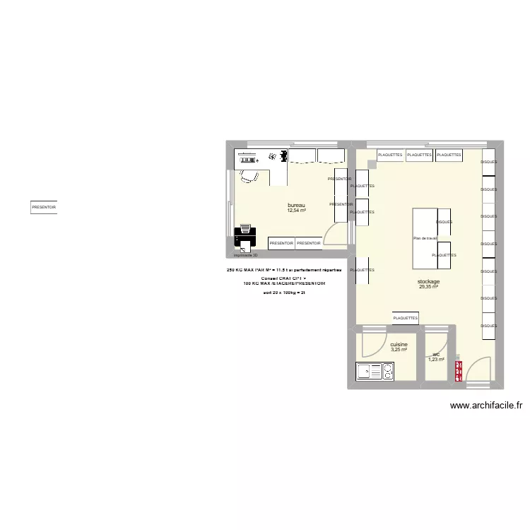 locaux black rider. Plan de 4  et 46 m²