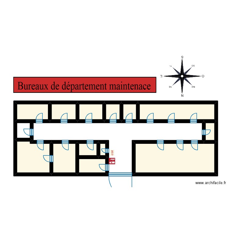 bureau. Plan de 12 pièces et 46 m2
