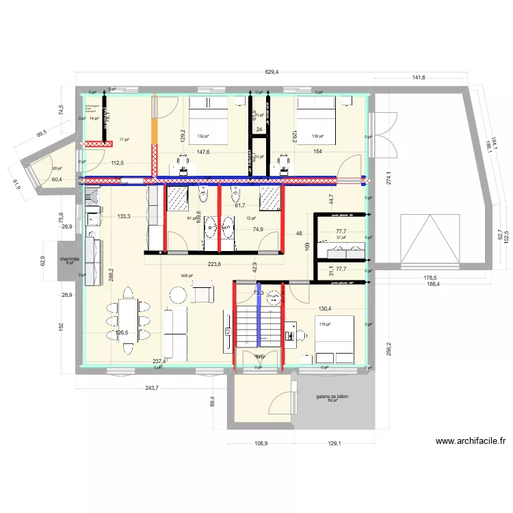 plan 90 rochelois avec murs porteurs nettoy&eacute; client. Plan de 