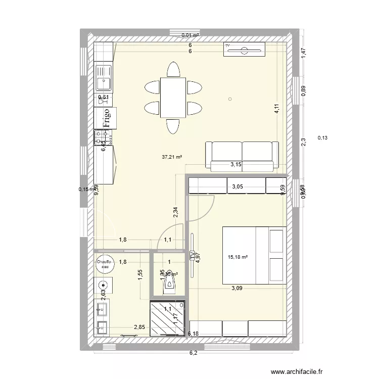 Ponpon futur. Plan de 6  et 54 m²