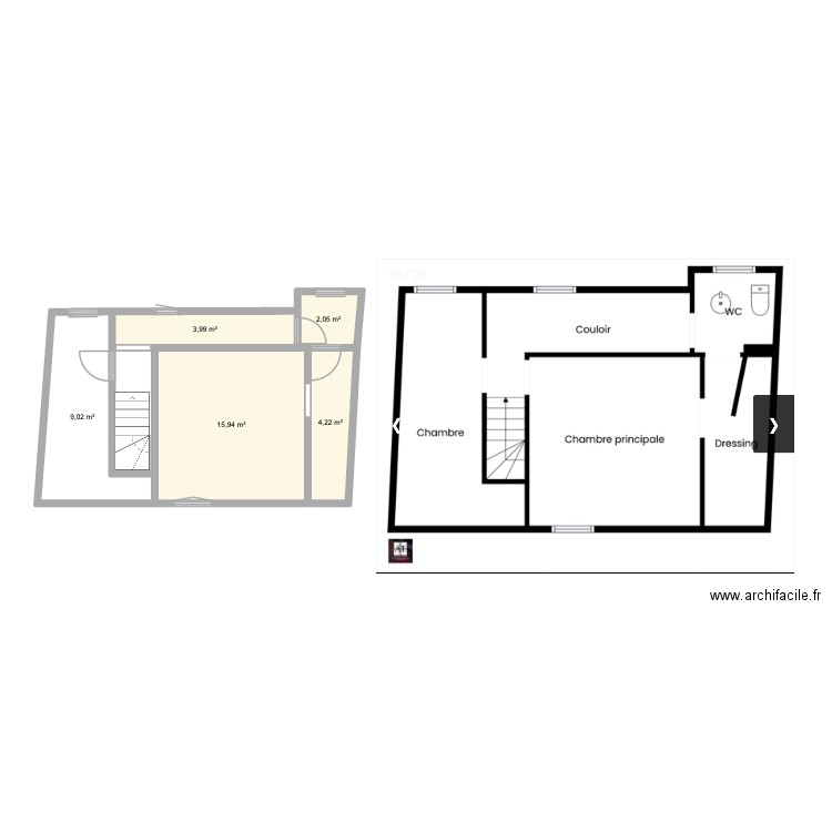 maison Epiniac étage. Plan de 6 pièces et 38 m2